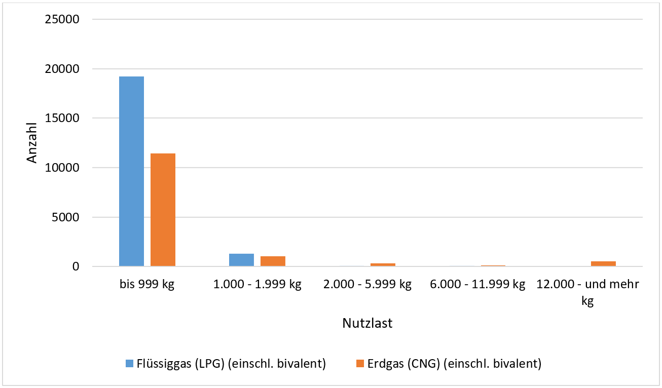 LPG- und CNG-Lastkraftwagen Bestand nach Nutzlast (1. Januar 2022)