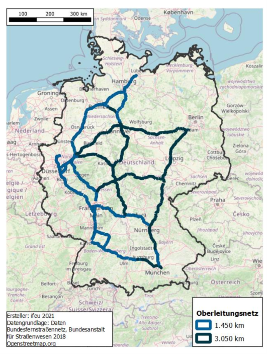 Zwei möglicher Ausbauszenarien zur Schaffung eines Oberleitungsnetzes